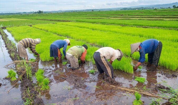 waktu menggunakan alat tanam padi